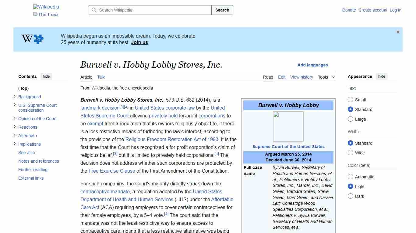 Burwell v. Hobby Lobby Stores, Inc. - Wikipedia